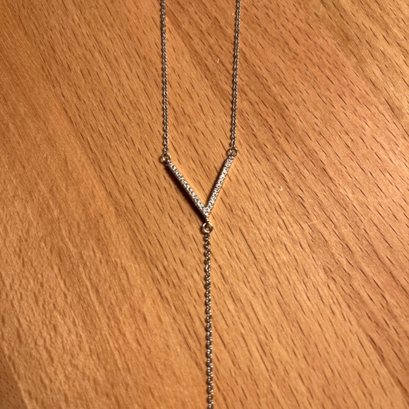 AdorniaSterling Silver Swarovski Crystal Accented V Necklace - NEW - Picture 2 of 5